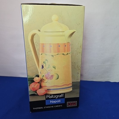 NEW Pfaltzgraff Napoli Plastic Carafe Thermos Insulated With Lid Yellow Flowers