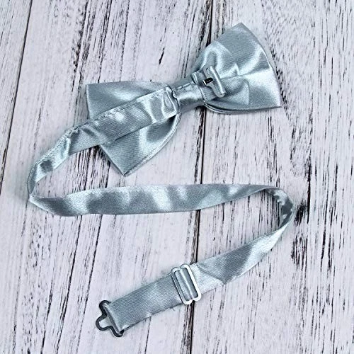  Smoking masculino gravata borboleta ajustável cetim sólido pré-amarrado 12 peças cinza prata - Imagem 2 de 3