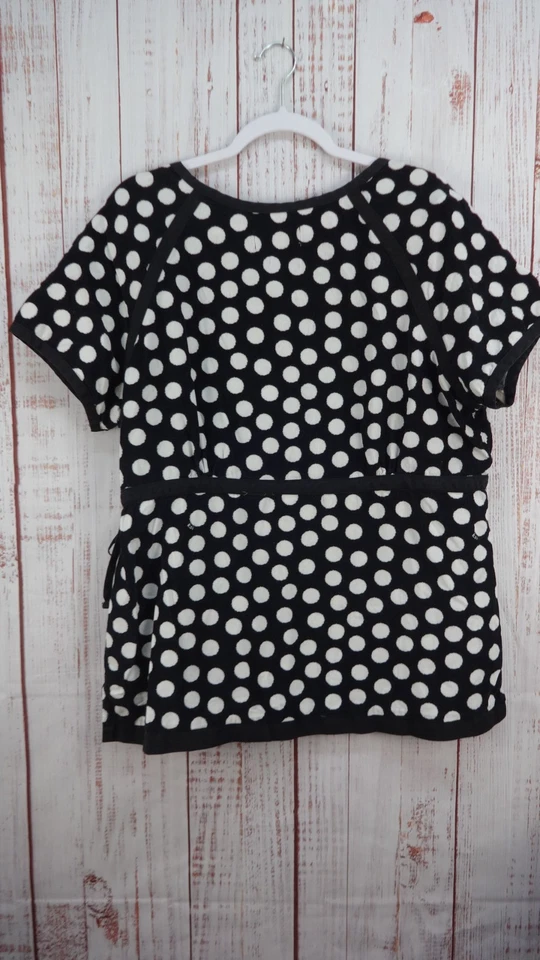 Koi Kathy Peterson Scrub Top Womens XL Black Polka Dot Mock Wrap Nursing Pockets - Image 2 of 4