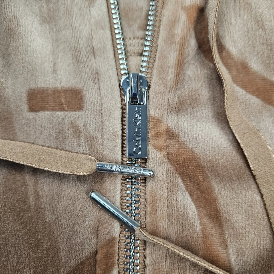 Calvin Klein Hoodie Women's Small Brown Full Zip Spellout Velvet Velour Soft - Image 4 of 4