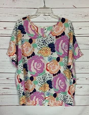 Entro Boutique Women's L Large Floral Short Sleeve Oversized Boxy Blouse Top