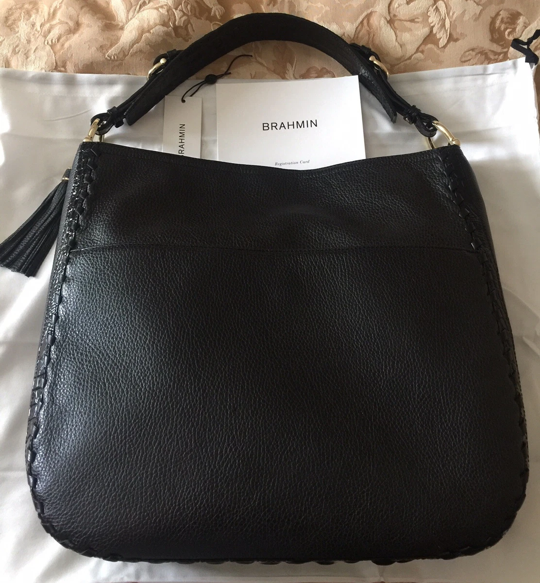 Brahmin BLACK Eva Bradbury Smooth Croc Embossed Leather Hobo NWT