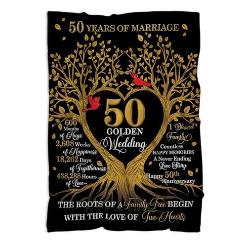 50th Anniversary Blanket Gifts, Gift for 50th Wedding Anniversary, 50 50"x60" 2 - Picture 2 of 7