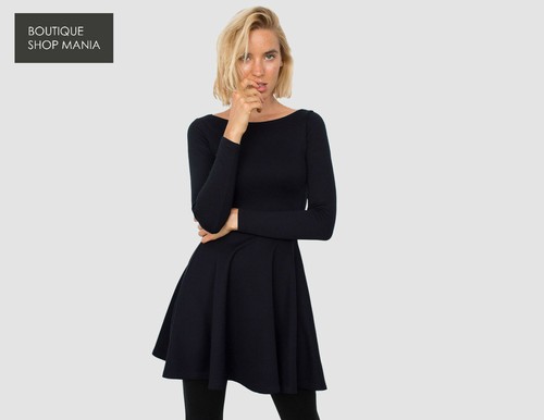 Ponte Mini Skater Dress Dark Brown 