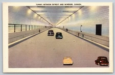 Windsor Ontario Tunnel Between Detroit & Windsor Linen Postcard ON