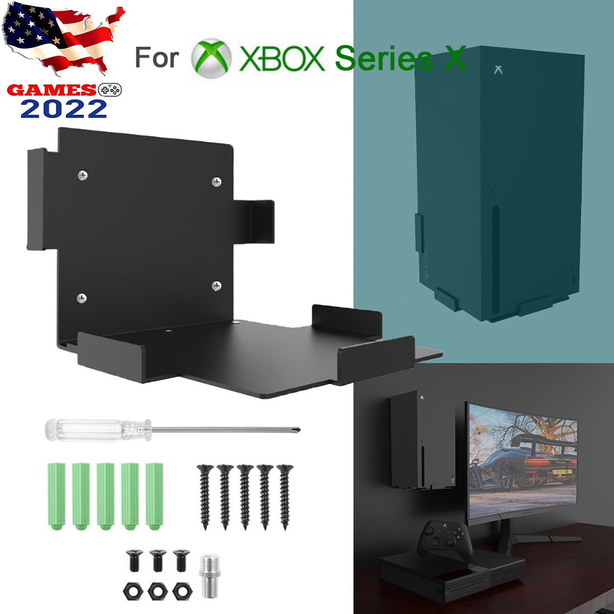Black Metal Wall Mount Stand Bracket Installation Kit For XBox Series X