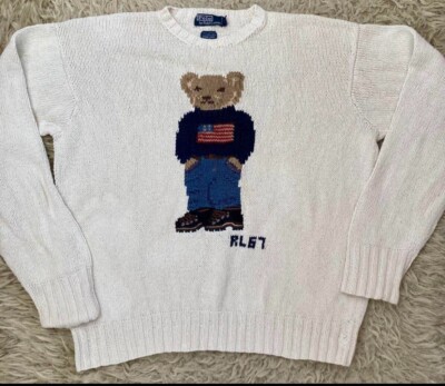 【送料&関税込】Ralph Lauren Polo Bear Knitted Jumper Polo Ralph Lauren Bear Light Blue Knit Sweater - Men's