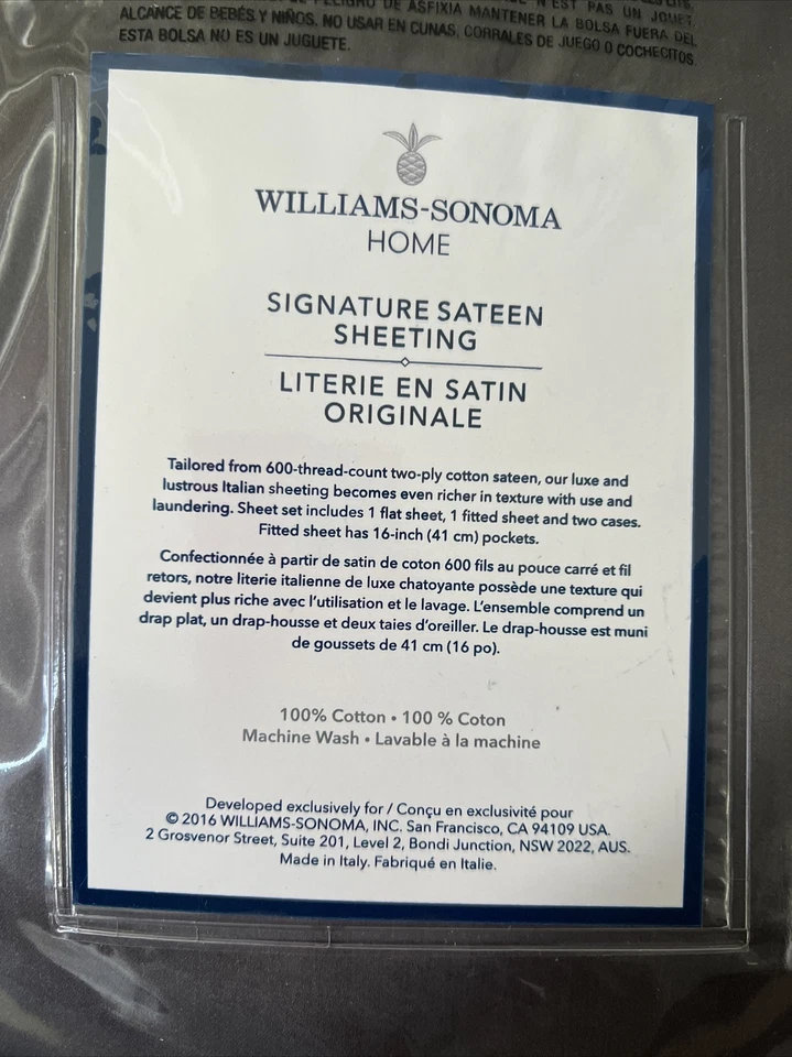 Juego de sábanas de satén Williams Sonoma Chambers 600TC, Queen, gris Foto 3 de 4