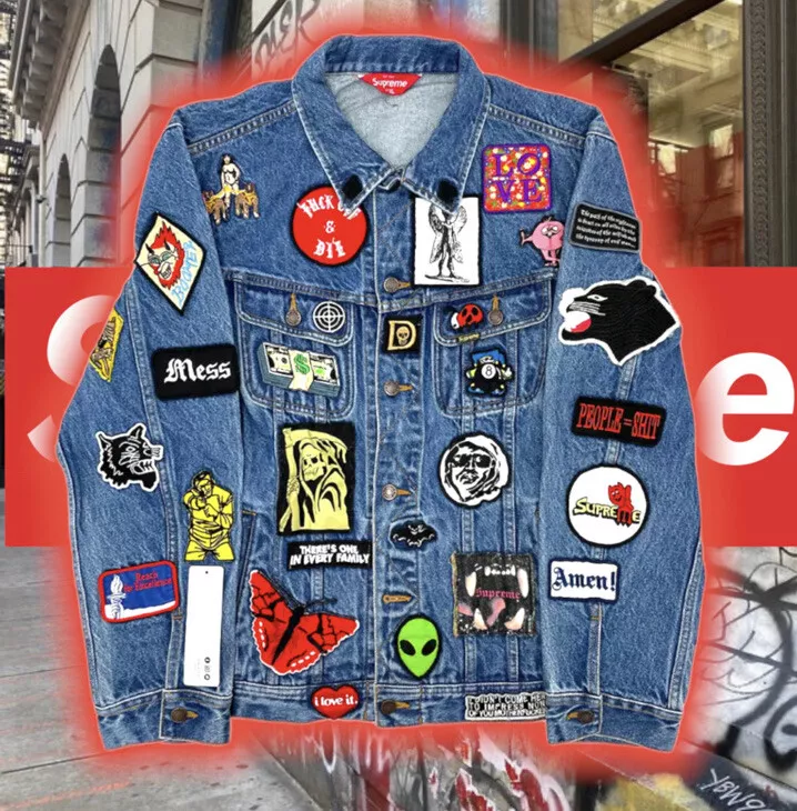 Supreme Patches Denim Trucker Jacket Blue (SS18J53) Men's