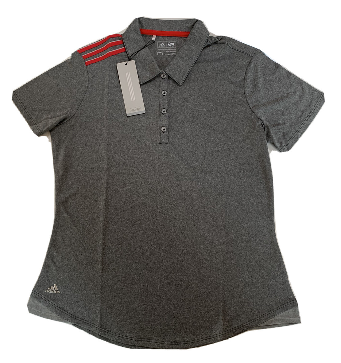 adidas Women's 3-Stripe Shoulder Climacool Polo Golf Shirt Gray