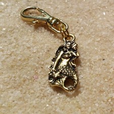 Cute Mermaid Clip on Charm Gold Zipper Pull Backpack Purse Key Fob Keychain