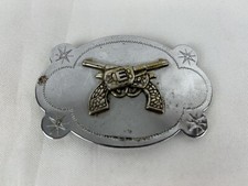 Vintage Crossed Pistols Guns Metal Belt Buckle