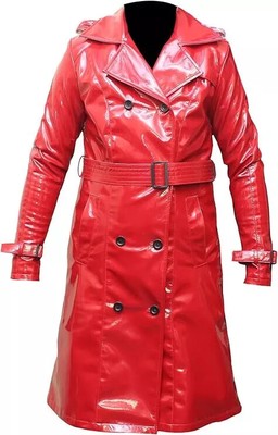 Red Gothic Raincoat PVC MEN Long Black Raincoat Trench Jacket