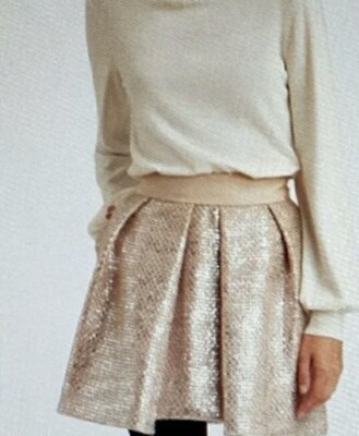 Milly New York Petal Beige,Pink, Silver Metallic Knit  Skirt S2 Pockets