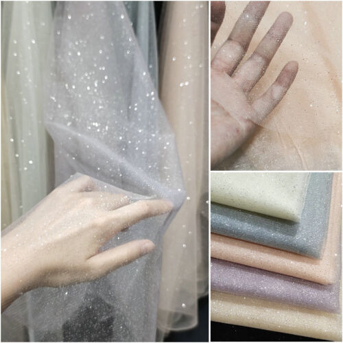 Gasa de tela brillante lentejuelas tul malla transparente para vestido de boda velo - Imagen 1 de 28