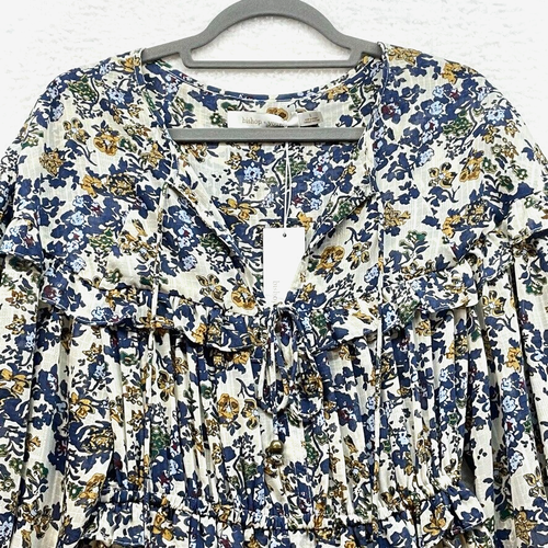 Bishop and Young Dress Womens Small Floral Anthropogie Blue Belle Isle Ruffled - Picture 4 of 11