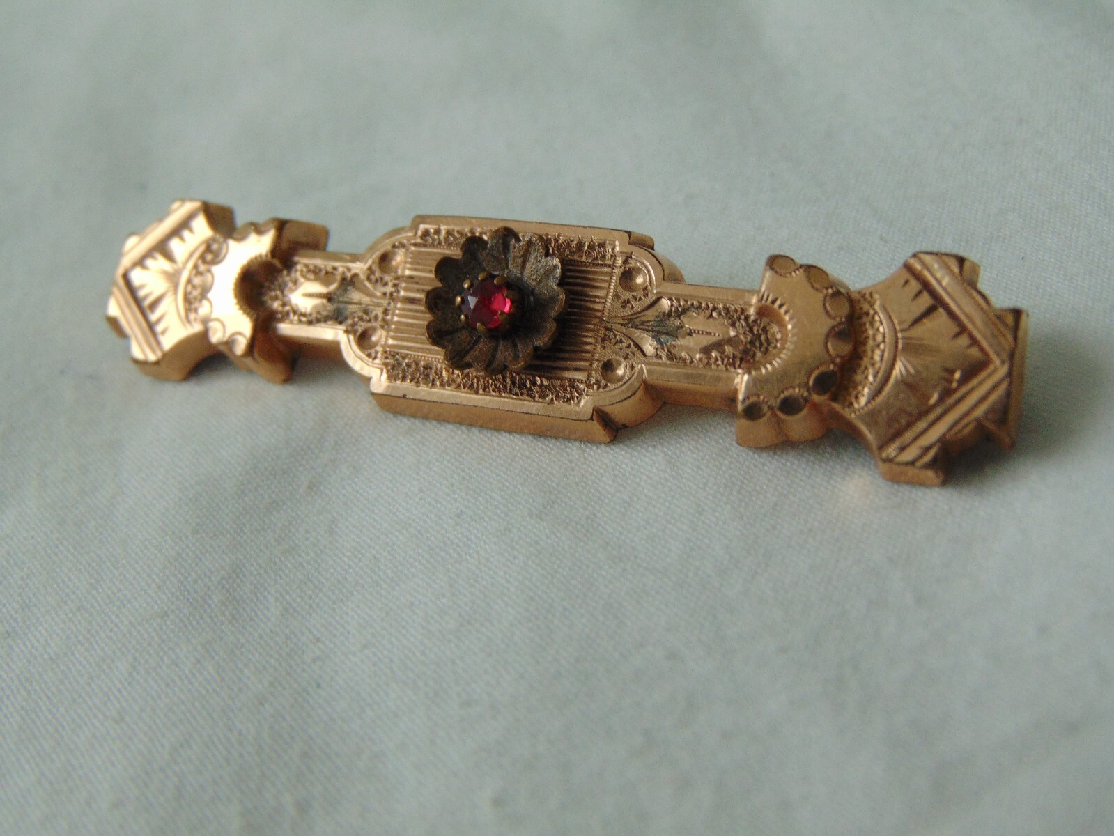antique Victorian Etruscan Revival gold filled Garnet brooch