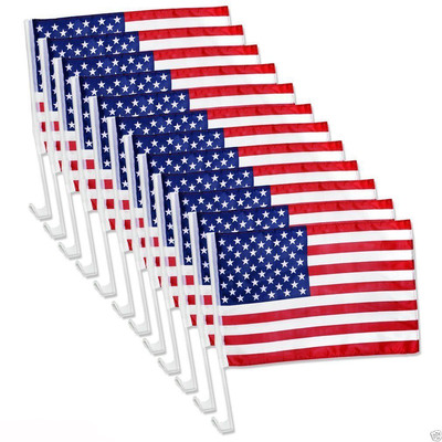 12 pack  US American USA Patriotic Window Clip Car Flag 17'' x 12''