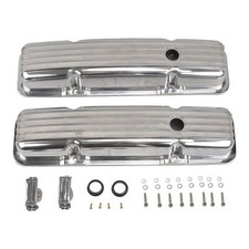 Polished Aluminum Short Valve Covers For 1958-86 Sbc Chevy 283 305 327 350 400