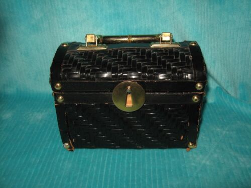 Vintage Garay Black Wicker Box Purse Hong Kong Handbag Bag