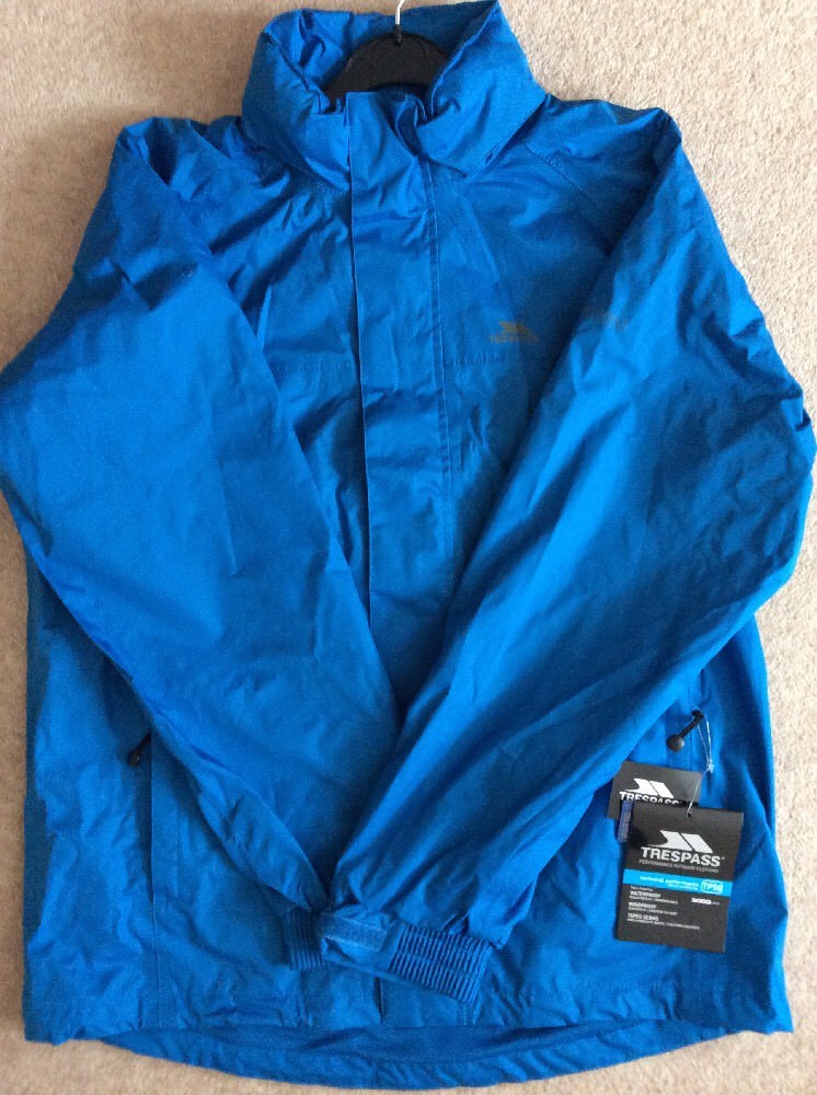 NEW MEN'S TRESPASS TP50 COAT JACKET AQUAMARINE BLUE WATERPROOF WINDPROOF MEDIUM