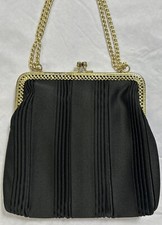 Vintage La Regale Gold-Framed Kiss-Lock Satin Evening Bag Black Chain Strap