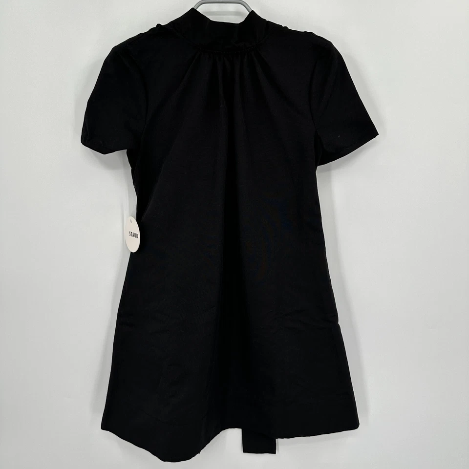 G1N com etiquetas Staud Black Mini Vestido Ilana tamanho XS Decote Simulado Laço Traseiro ALine - Imagem 4 de 4