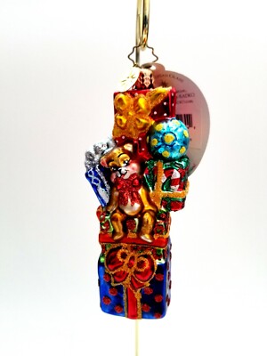 Christopher Radko - Pile Em High #1014596 Teddy Bear On Stack Of Presents 