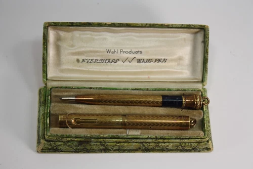 Very Nice Wahl Eversharp Gold Filled Ring Top Fountain Pen & Pencil Set 14K NIB