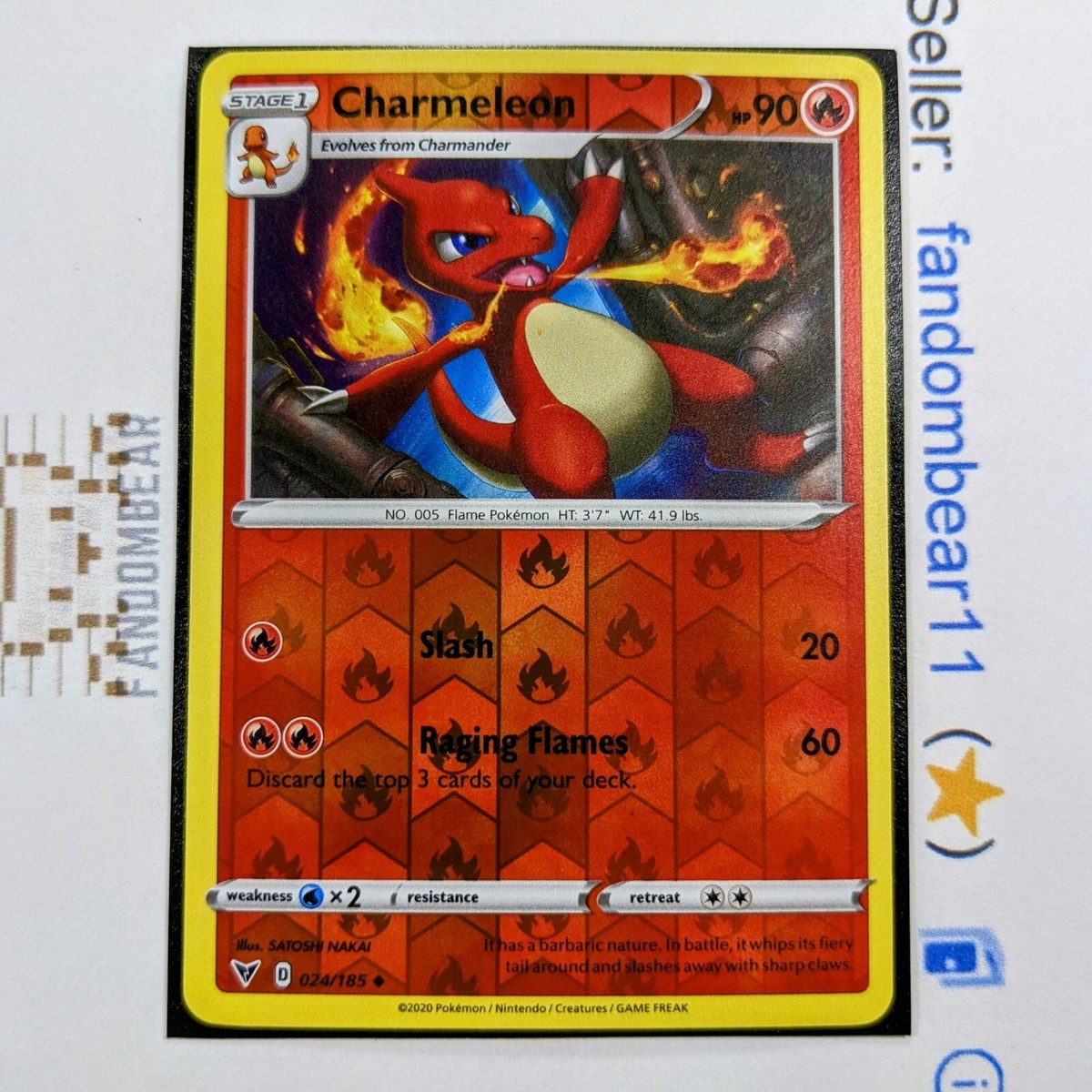 Charmeleon REVERSE HOLO card 024/185 Sword & Shield Vivid Voltage