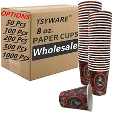 8oz Disposable Paper Cups Coffee Bean Design for Cold/Hot Drinking 50-1000 Pack