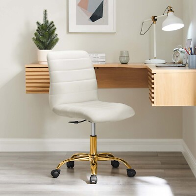 Modway Ripple Armless Mid-Back Performance Velvet Office Chair in Gold Ivory