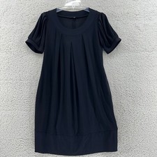 Tiana B Womens Small Black Short Sleeve Scoop Neck Balloon Dress Midi Pleated