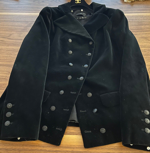 CHANEL VINTAGE 05A VELVET CC LOGO BUTTONS JACKET BLAZER FR44  10/12