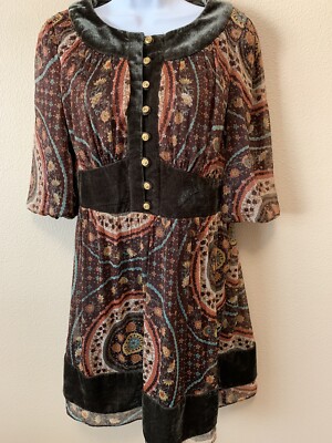 THEME ANTHRO Boho Velvet Trim Paisley Print Dress Medium | eBay THEME ANTHRO Boho Velvet Trim Paisley Print Dress Medium | eBay