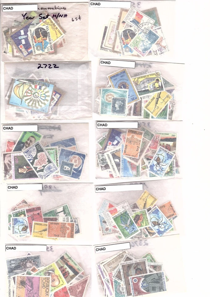 Colección de sellos CHAD stock distribuidor 600 sellos con duplicados (mb26 Foto 3 de 3