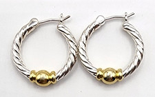 NWOT Sterling Silver Gold Plated Twisted Rope Small Hoop Earrings