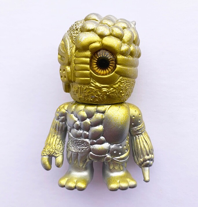 Vintage 2007 Real Head CHAOSMAN Silver/Gold Custom Vinyl Toy - Kaiju Taro Japan