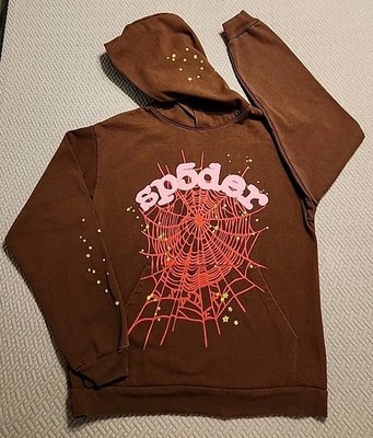 sp5der hoodie size Large Brown/pink/red hooded long sleeve  excellent !