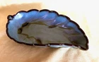 Frankoma Vintage Leaf Shaped Dish, #225, Blue - Gray  with Dark Brown Trim, 9"