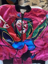 Vintage 80s 90s Casual Corner Satin Bomber Jacket   Picasso Face Art   One Size