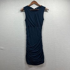 Diane von Furstenberg Dress Womens S Ruched Silk Blend Navy Blue Sleeveless Chic
