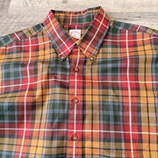 Brooks Brothers 346 Original Polo Shirt Men XL Rust Plaid Non Iron Supima Cotton