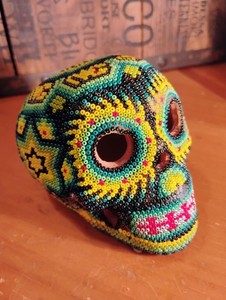 Huichol Skull Day of the Dead Beaded Mexican 3.25" Dia De Los Muertos 