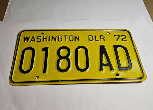 1972 WASHINGTON DEALER DLR LICENSE PLATE 0180 AD CAR AUTO TRUCK STATE VEHICLE 72