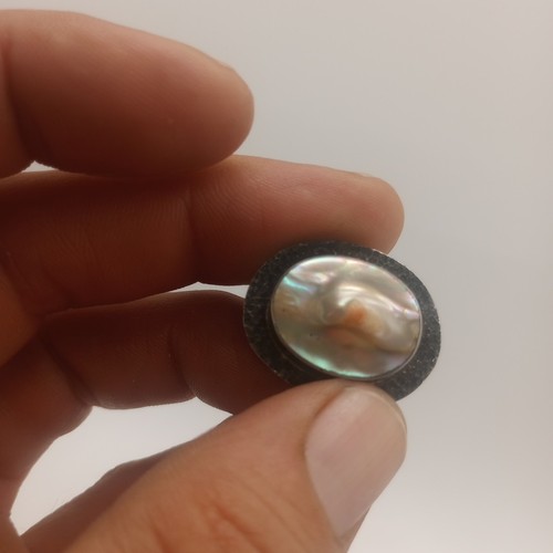 Antiguo pasador blister de abulón de plata de ley con parte posterior - Imagen 6 de 10
