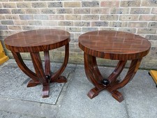 Pair of Art Deco Lamp Side Tables Rosewood Veneer Round