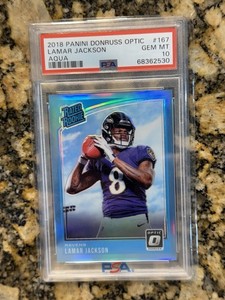 2018 Donruss Optic Lamar Jackson Rated Rookie Aqua Prizm #’d /299 PSA 10 Gem MT