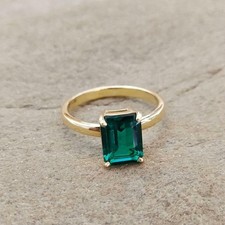2Ct Emerald Cut Simulated Emerald Women's Ring In 14K Yellow Gold Plated Silver