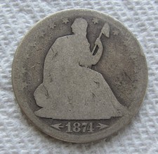 1874 Arrows Seated Liberty Half Dollar Rare Key Date Philadelphia  Cleaned